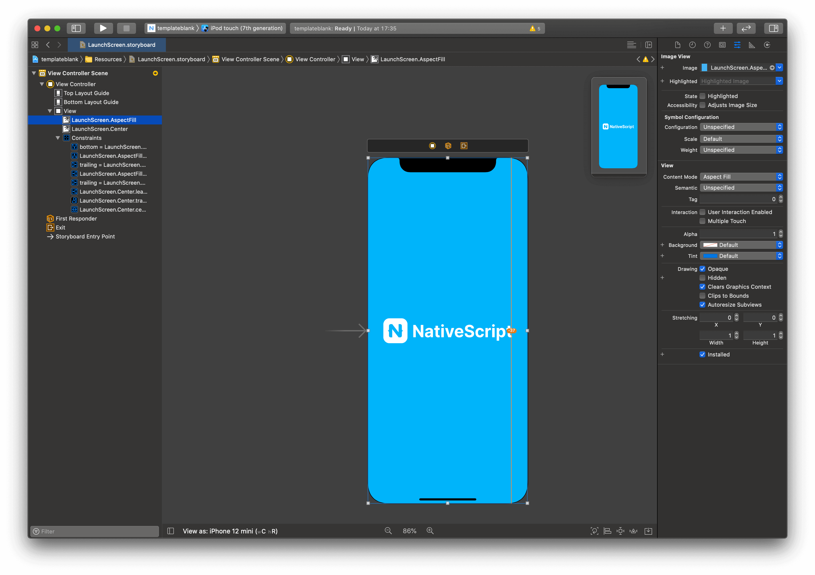 LaunchScreen setup in Xcode