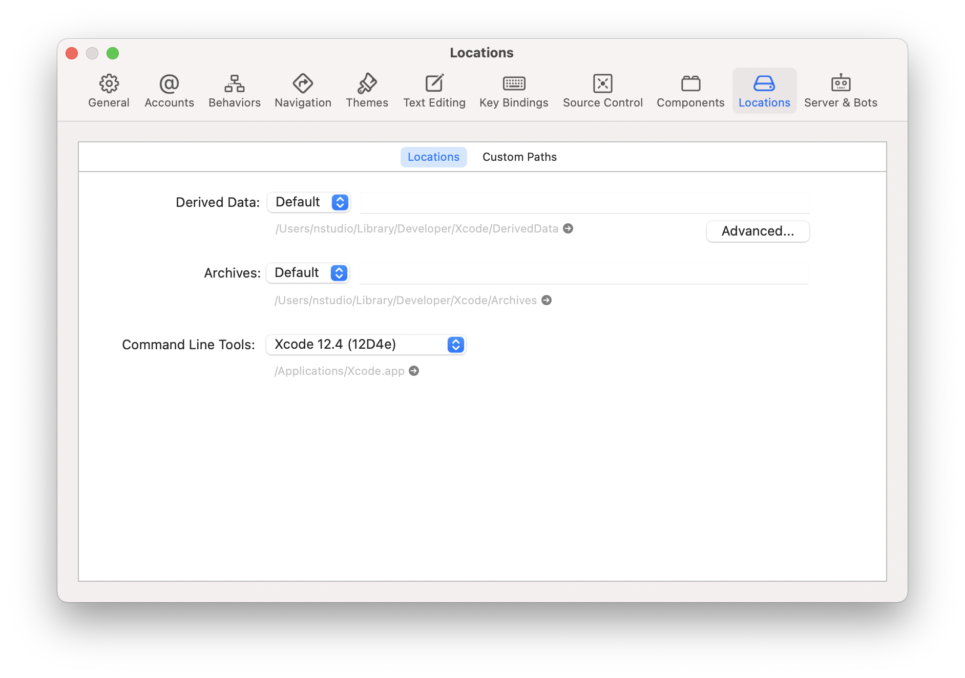 XCode Preferences, Locations